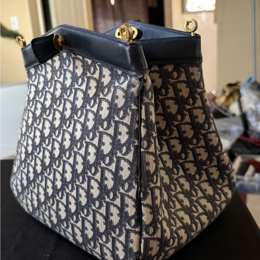 Vintage
Dior Blue and Cream Tote Bag w Signature Monogram good condition